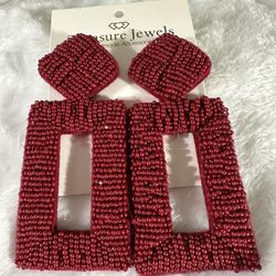 Treasure Jewels New W/Tags Statement Seed Beaded Earrings Burgundy Handmade!
