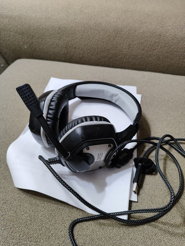 Eksa E1000 Black White Wired 7.1 Surround Sound USB Gaming Headset Used