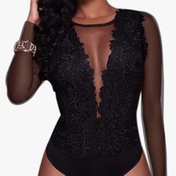 Stunning Lace Black Bodysuit Size 