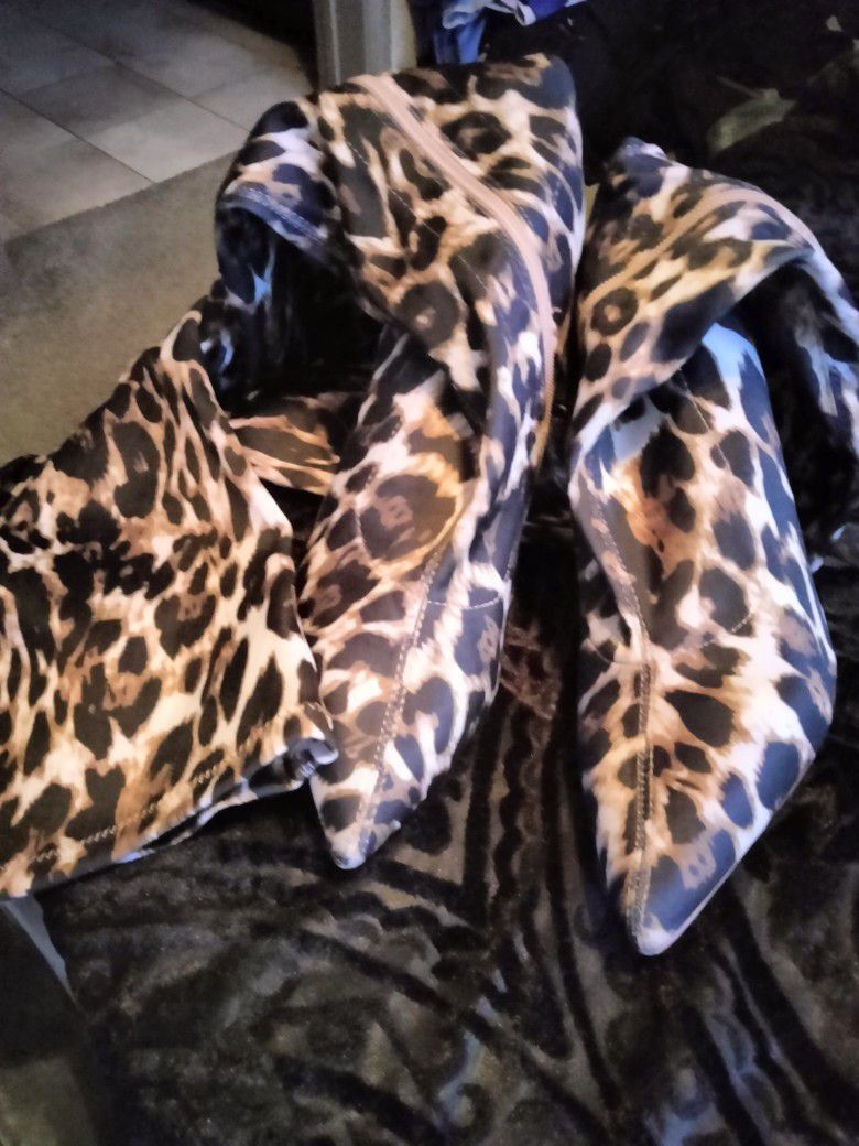 Thigh High Leopard Print Boots Size 11 GENTLY used