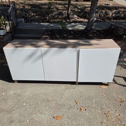 Modern White Sideboard Cabinet with Wood Top