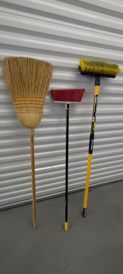Lot of 3 Brooms and Push Brush