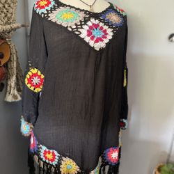 Boho Western Granny Square   Tunic Top