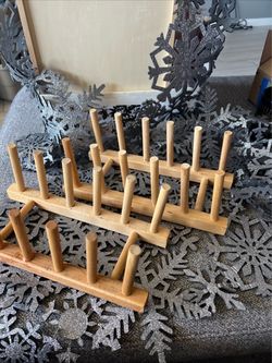 2X Farmhouse Style Wood Peg Plate Organizer Display/Rack (10X4.5X4.5”)