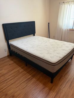 $200 Queen Bed Frame with Tufted Headboard and Mattress
