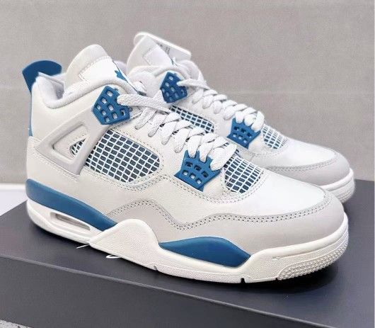 Mid-cut retro basketball shoes for men and women, white and blue