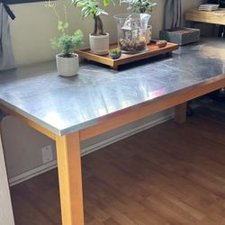 Pottery Barn Stainless Steel Topped Dining Room Table