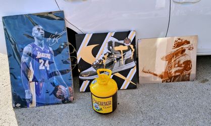 2 Kobe pictures / 1 Jordan shoe photo and a pacifico ice chest