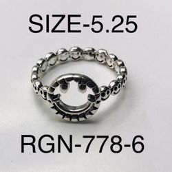 Silver Smiley Face Ring For Women: RGN-778-6/Size-5.25
