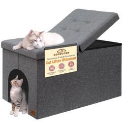 Cat Litter Box Enclosure Furniture for Odor Control, Hidden Cabinet Cats Litter Ottoman with Flip-Up Lid,Cat Litter Box Bench with Storage Space, Dog 