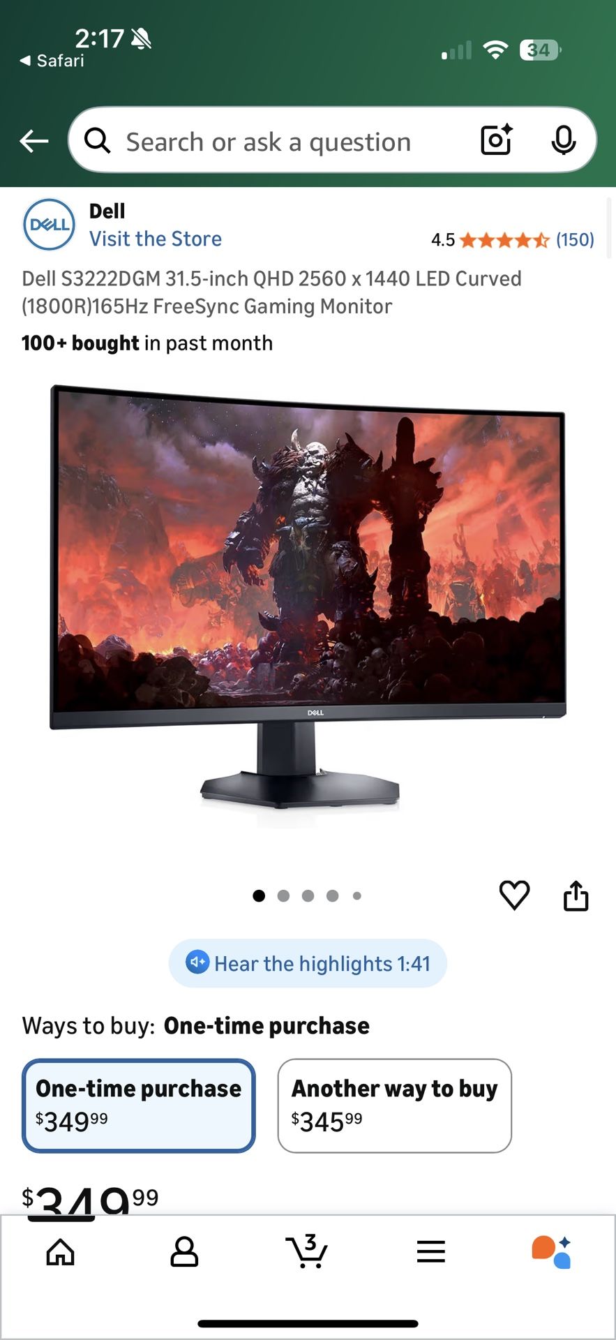 Dell 32 Inch Curved Gaming Monitor 