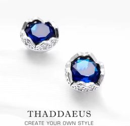 925 Sterling Silver Dark Blue Stud Earrings