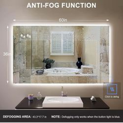 🥨60" x 36" LED Backlit Bathroom Mirror, Anti-Fog Vanity Mirror with Lights, Wall Mounted Illuminated Mirror (Horizontal/Vertical)