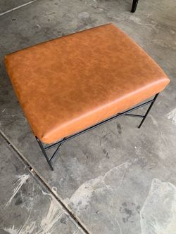 Hearth & Hand with Magnolia Brown Leather Ottoman with Black Metal Frame