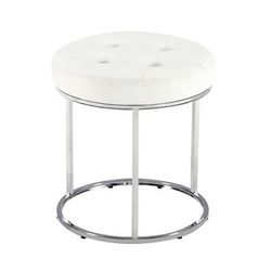White Faux Leather Bathroom Makeup Vanity Stool with Chrome Legs