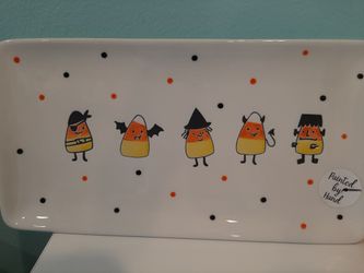 Lang Design~Candy Corn Halloween Ceramic Platter Tray~Rectangular Handpainted