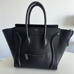 Celine Leather Luggage Phantom, Black, Large