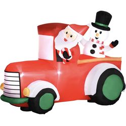 5ft Inflatable Santa Claus Driving a Car with Snowman, Blow-Up Outdoor LED Yard Display for Party, Garden, Lawn, Holiday