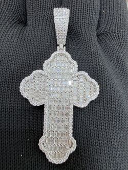 Iced Out Baguette Cross Pendant 925 silver moissanite .