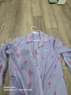 Blue Striped Flamingo Button-Down Shirt