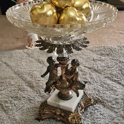 Antique Brass And Glass Candy Dish