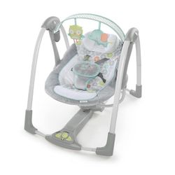 Ingenuity Swing 'n Go 5-Speed Baby Swing - Foldable, Portable, 2 Plush Toys & Sounds, 0-9 Months 