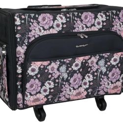⬇️READ⬇️ XL Rolling Tote – 4-Wheel Sewing Machine Case (Floral Print)