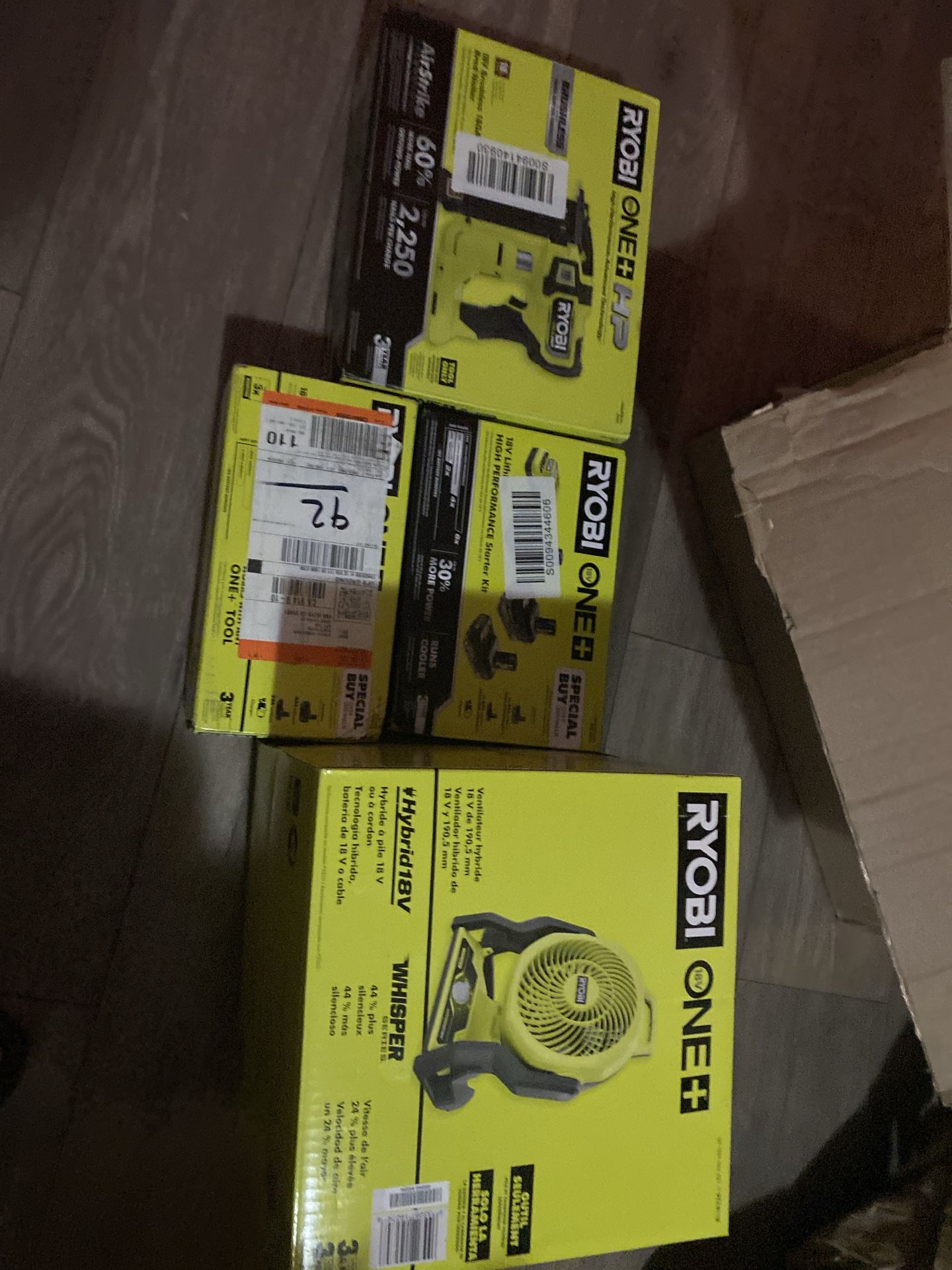 Title: Ryobi Bundle – Nail Gun, HP + 2Ah Kits & Whisper Fan – $375