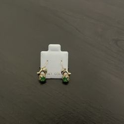 10K Gold Dolphin Dangle Earrings with Green Stone
