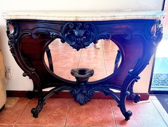 Antique Rosewood Console Table with Carrara Marble Top – Circa 1900