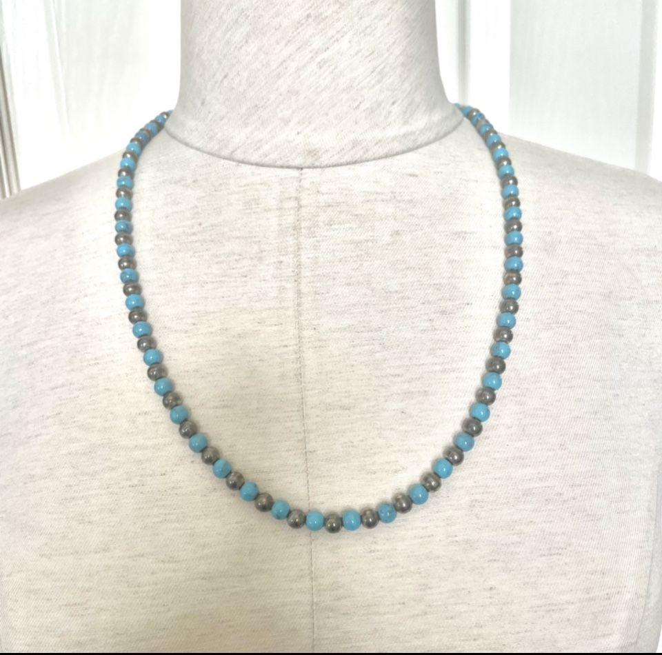 Silver Turquoise Beaded Necklace