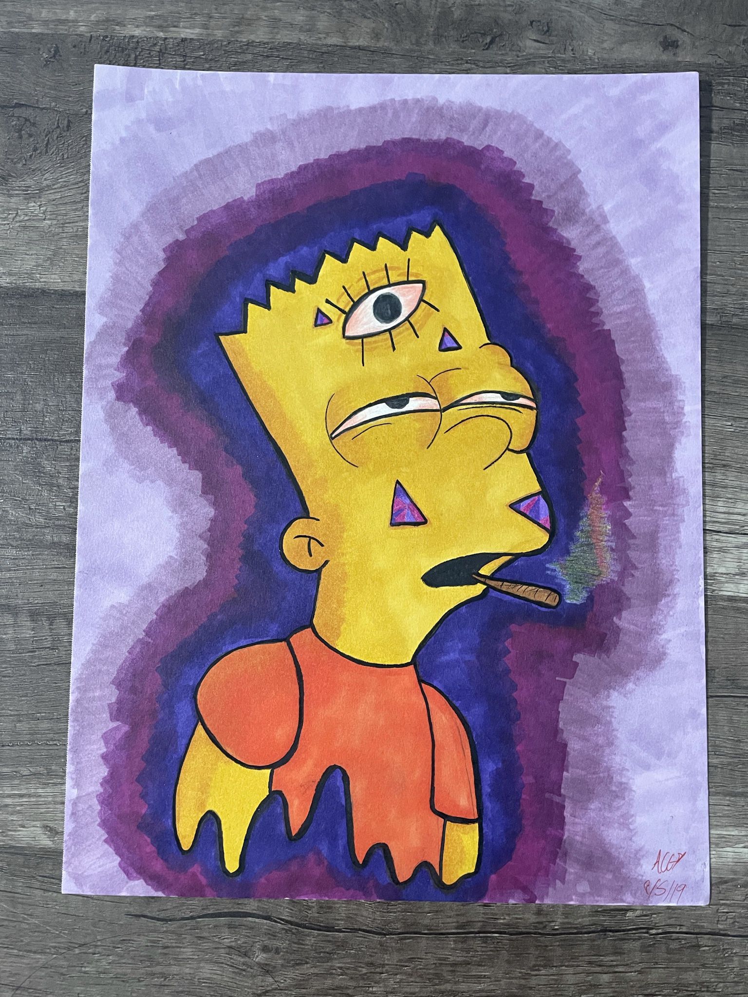Hand Drawing Of Bart Smoking the Good Stuff 🍃 