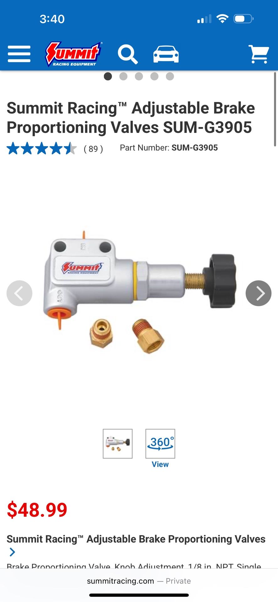 Summit Adjustable Brake Portioning Valve