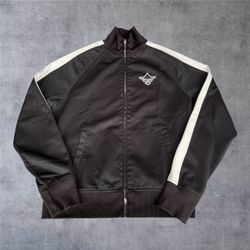 Lucky Brand Vintage Y2K Aces Track Jacket Small Black Cream Full Zip Embroidered