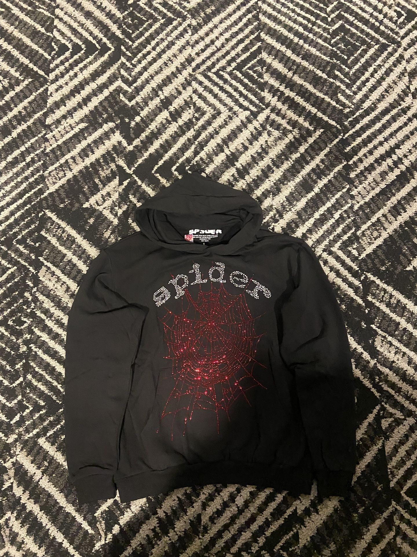 Rhinestone Black Spider Hoodie Size Large