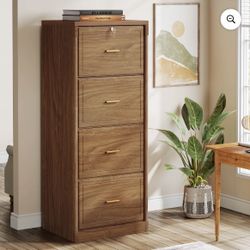 Tribesigns 4-Drawer File Cabinet, Vertical Filing Cabinet with Lock for A4/F4/Letter/Legal Size Files, Brown