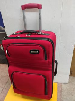 24" H in excellent condition Carry on size luggage handles and wheels with smaller bag inside
