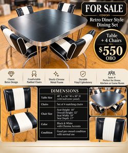 Retro Diner Style Dining Table and 4 Chairs
