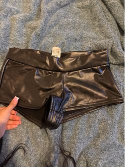 leather like black short shorts