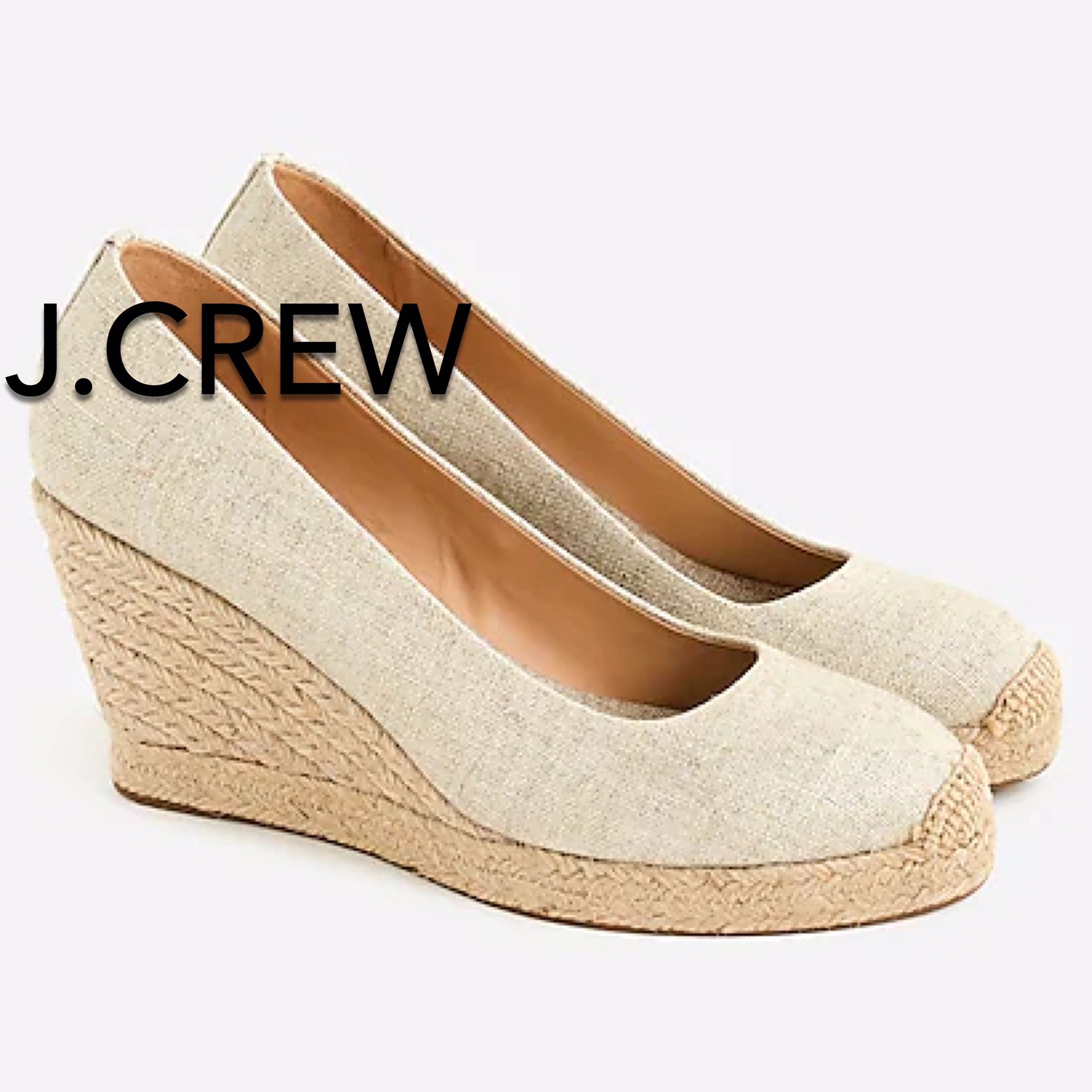 (NEW) (1 AVAILABLE) WOMEN’S J.CREW SEVILLE ESPADRILLE WEDGES IN METALLIC CANVAS - SIZE: 9 (MSRP: $128)