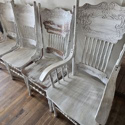 6 Distressed White Press Back Farmhouse Chairs