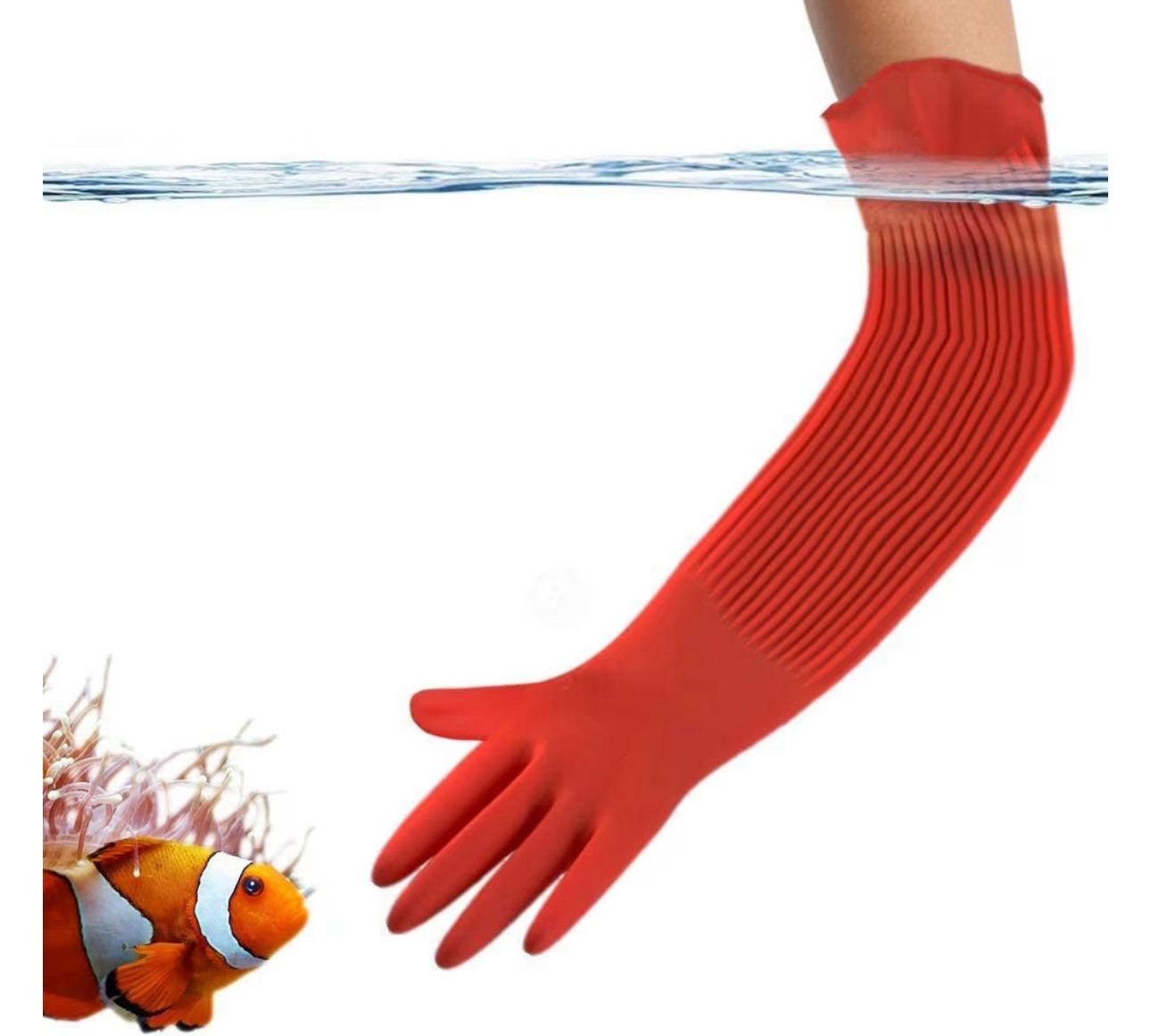 SunGrow Long Rubber Aquarium Gloves Fish Tank Maintenance Accessories, 22-in, 1 pair By SunGrow