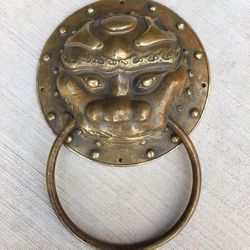 Antique Chinese Brass Door Knocker Dragon King  Lucky Lion Guardian Fu Dog