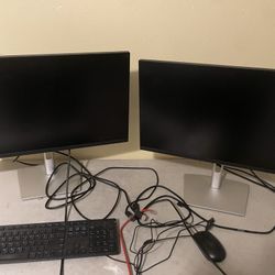 Dual Dell Monitors + Keyboard + Mouse – Work Setup