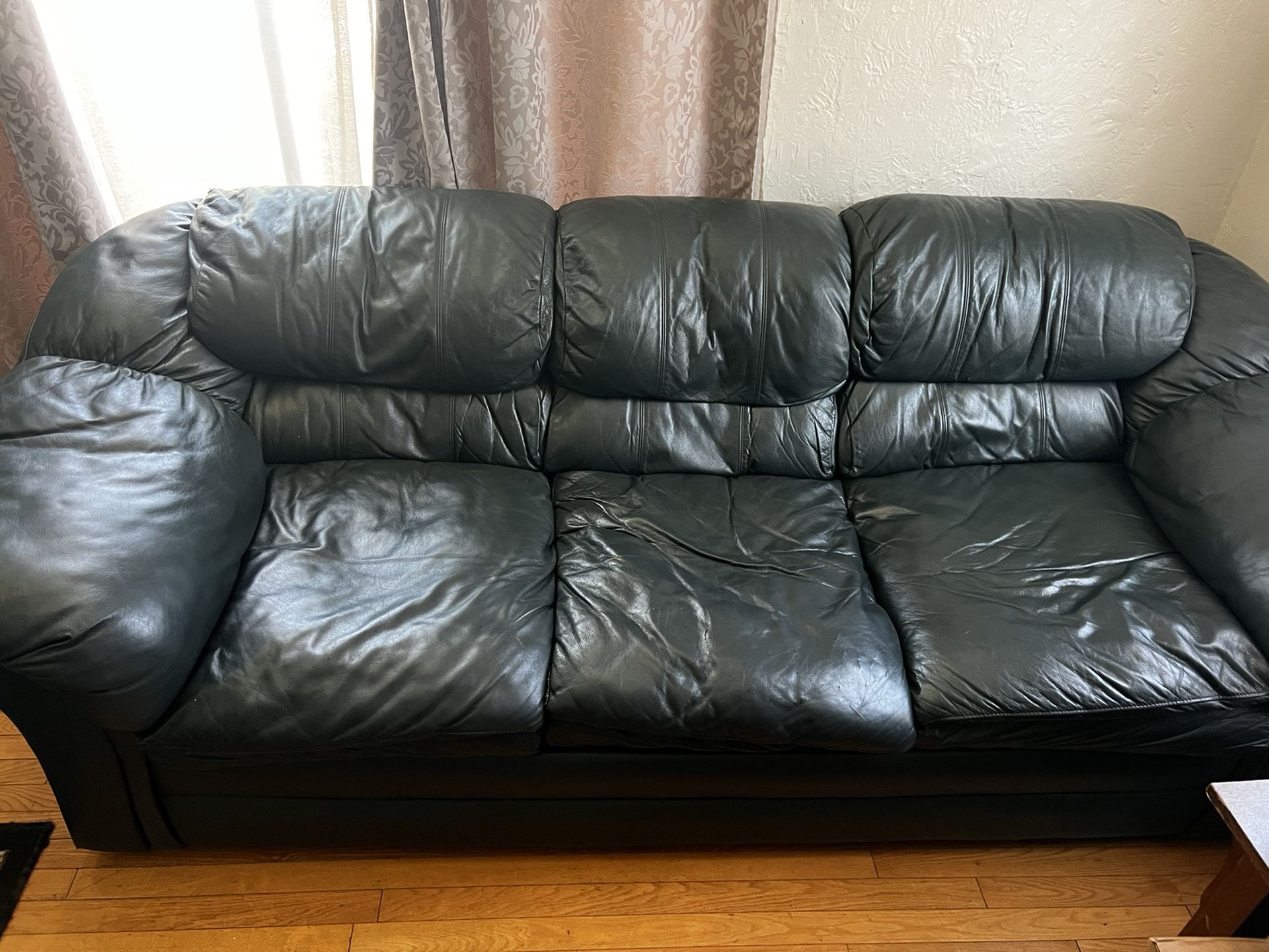 Vintage Green Leather Couch Sofa
