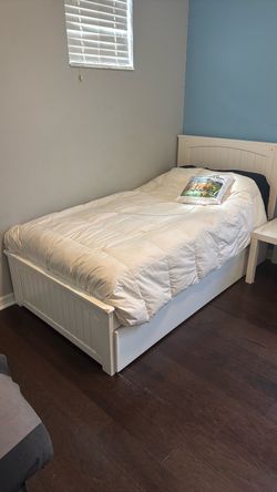 White Wood Twin Bed Frame with Trundle