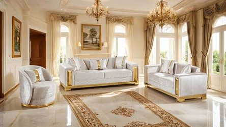 Beige/Gold Sofa & Loveseat Set (Also Available in Black/Gold Color)