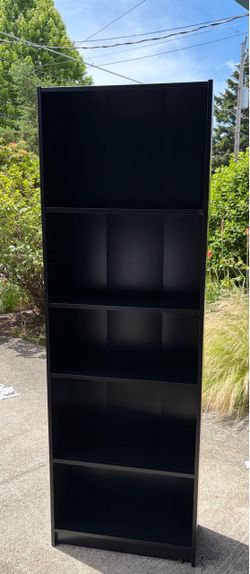 Black bookcase, 23 1/2 “x 9 1/2” x 71”