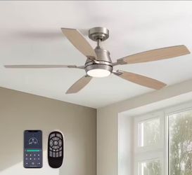 FANNEHONNE 52 in. Indoor Brushed Nickel Ceiling Fan with LED Light, Remote Control, Dimmable and Rev