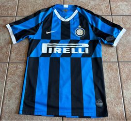 Nike Inter Milan Soccer Jersey SMALL Blue Black Striped Dri-Fit Pirelli Driver